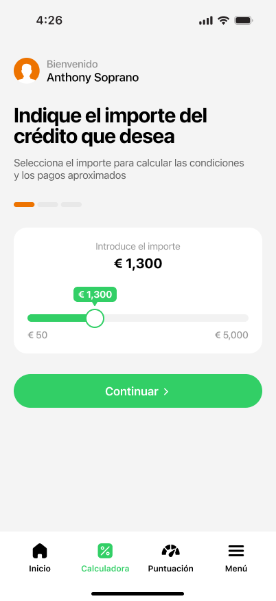 Calculadora y resumen del crédito en appname