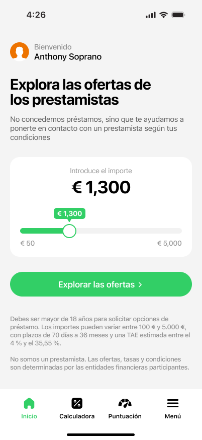 Pantalla de inicio de appname